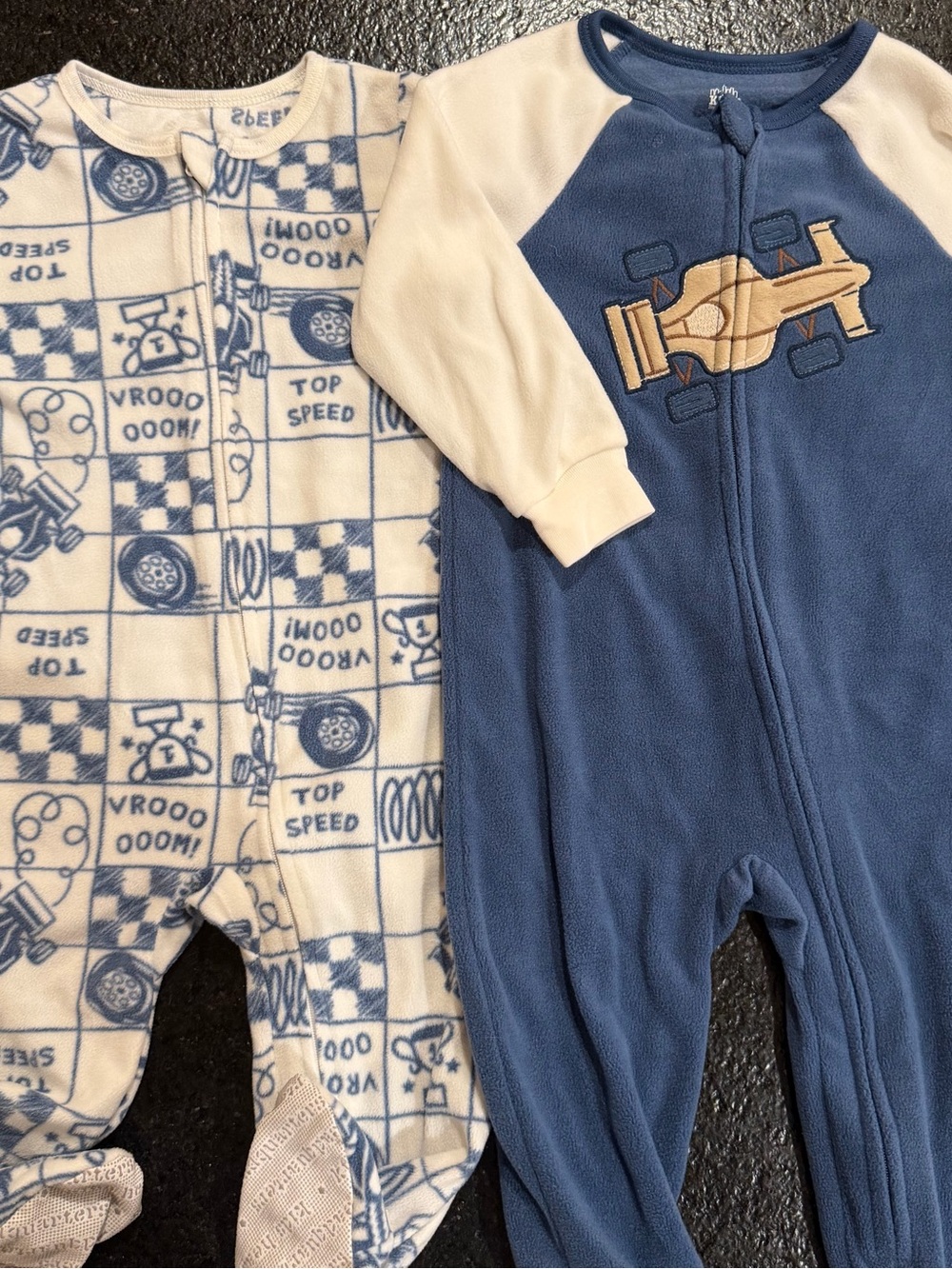 2 Kids Headquarters Blue & White Fleece Baby One-Piece Pajamas